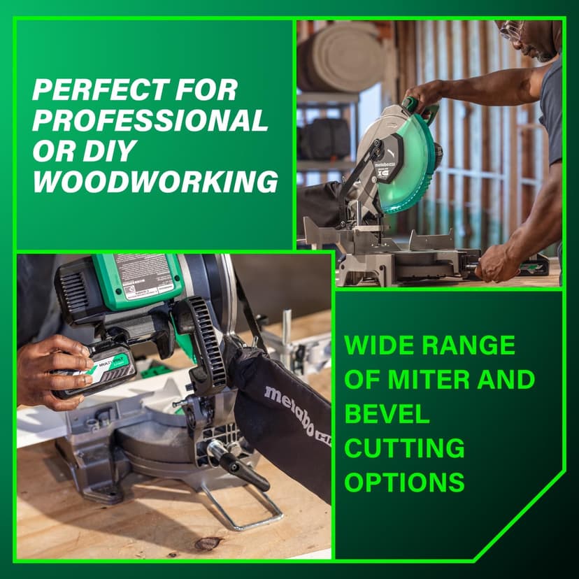 Metabo HPT 18V MultiVolt Cordless 10-Inch Single Bevel Miter Saw, Wide Range of Miter and Bevel Cutting Options, Xact Cut LED Shadow System, Brushless Technology, Tool Body Only, C1810DFAQ4