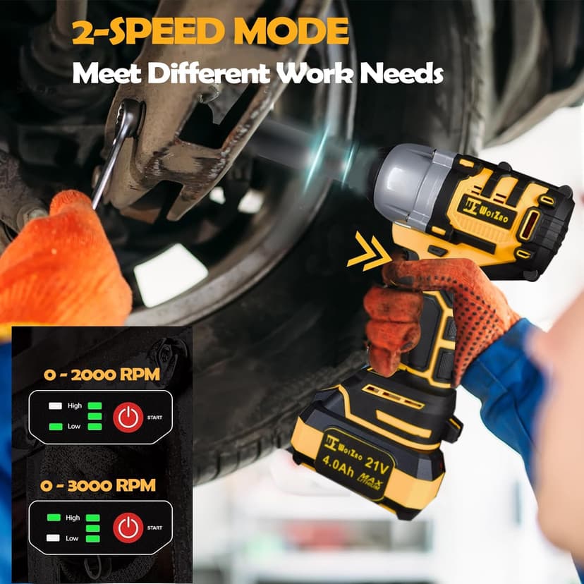 1/2 inch Cordless Impact Wrench,650Ft-lbs (800N.m) Brushless Power Impact Driver,3000RPM High Torque Impact Gun,2x 4.0 Battery, 5 Sockets,8 Drill,6 Screws for Home Car Tires Truck Mower