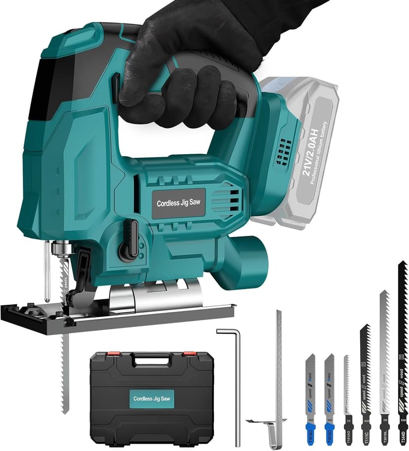 Jigsaw, Cordless Jig Saw Tool for Makita 18V Battery, Varible Speed, with LED Light, 0°-45° Bevel Cuts, 3-Position Orbital Jigsaw for Wood/PVC/Metal Cutting (Tool Only)