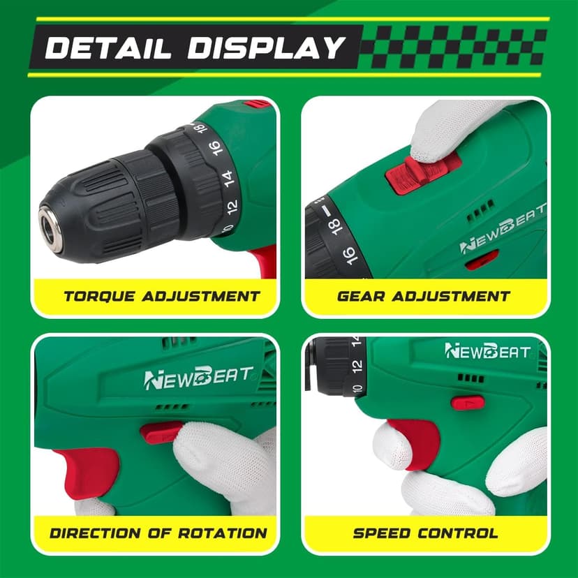 Cordless Drill Set, 12V Power Drill Driver with Battery and Charger, 3/8" Keyless Chuck, 2 Variable Speed, 18+1 Torque Setting, Cordless Drill Driver Kit for Home and DIY Project