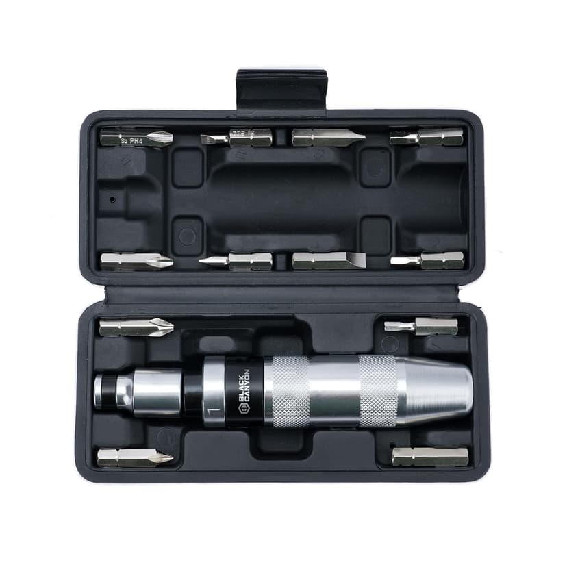 BLACK CANYON 1/2" S2 Hand Impact Screwdriver, 12-Pieces Tip Styles Slotted, Phillips, Hex, Manual Reversible Impact Driver, Disengage Rusted Fasteners or Frozen Bolts, Ideal Hand Tool for Men, Dad