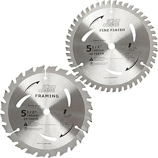 5-1/2" (10mm Arbor) Circular Saw Blades 48Tooth+24Tooth, Heavy Duty Combo Pack Carbide TCT Fine Cut Fine Finish Crosscut Framing Ripping Wood Plywood MDF Plastic Veneer Lumber Laminate