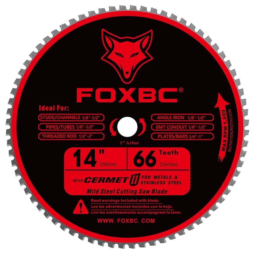 FOXBC 14 Inch Metal Steel Cutting Saw Blade 66 Tooth for Evolution 14 Inch Chop Saw and Other, Cermet Carbide Up to 5X Longer Life