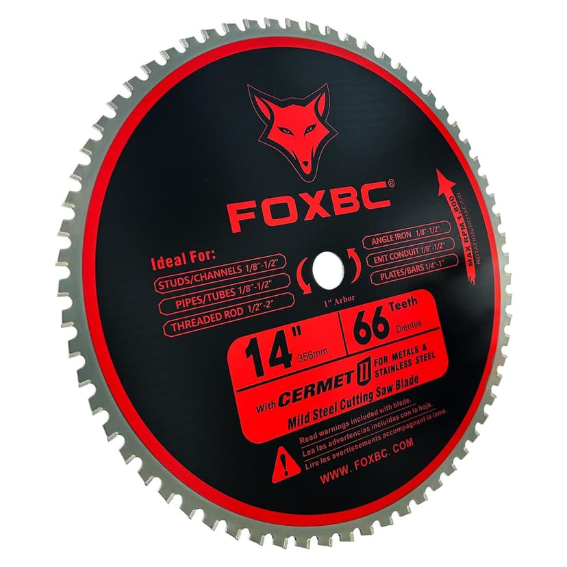 FOXBC 14 Inch Metal Steel Cutting Saw Blade 66 Tooth for Evolution 14 Inch Chop Saw and Other, Cermet Carbide Up to 5X Longer Life