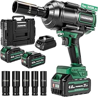 1500N.m(1106ft-lbs) Brushless Impact Wrench, High Torque 1/2" Impact Driver with 2* 21V 4.0AH Battery, Fast Charger, 5 Sockets & Storage Case, Cordless Impact Driver for Home Car Truck Tires