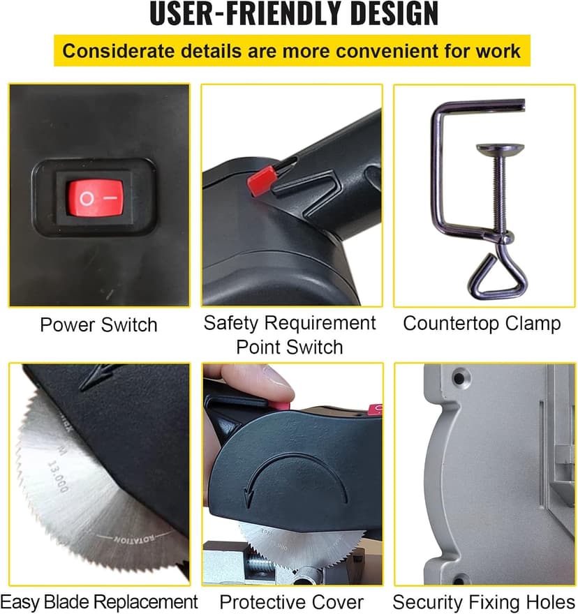 VEVOR Mini Miter Cut-off Chop Saw, 110V Two 2-5/16" Blade of Steel and Resin with 1/2inch Cutting Depth, 0-45° Benchtop Miter Saw for Copper, Aluminum, Wood, Zinc in Hobby Craft