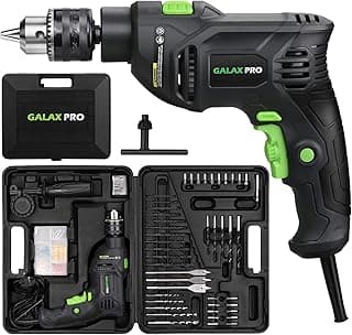 GALAX PRO 5Amp 1/2-inch Hammer Drill with 105pcs Accessories, Variable Speed 0-3000, Hammer and Drill 2 Functions in 1, 360°Rotating Handle, Depth Gauge, Carrying Case Included