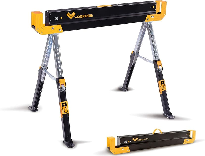 Saw Horses 2 Pack Folding, 2600 Lbs Load Capacity & 24-32 Inch Adjustable Height Heavy Duty Sawhorse Table with 2x4 Support Arms, Portable Folding Legs and Easy Grip Handle for Woodworking