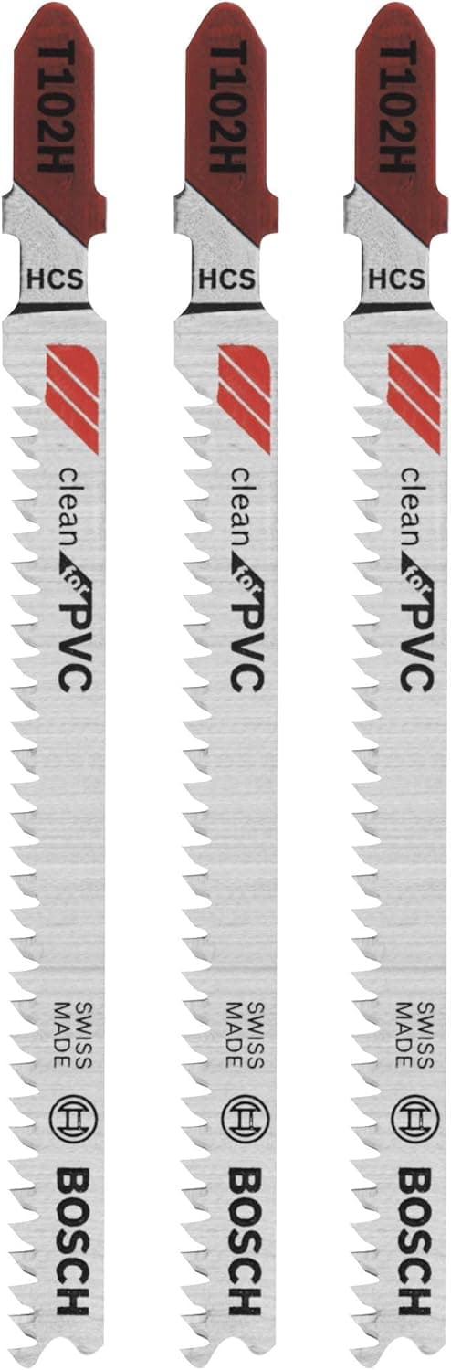 Bosch T102H 3-Piece 3 In. 10 TPI Clean for PVC High Carbon Steel Jig Saw Blades