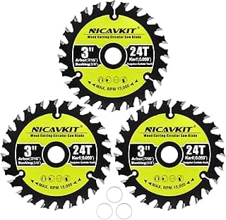 3Pack 3 Inch 24T Wood Cutting Circular Saw Blade for Woods, Plastic, PVC, Acrylic, Aluminum,7/16" Arbor TCT Saw Blade Compatible with All Dremel Saw-MAX, Ultra-Saws, RotoZip Saws,Dewalt Saws