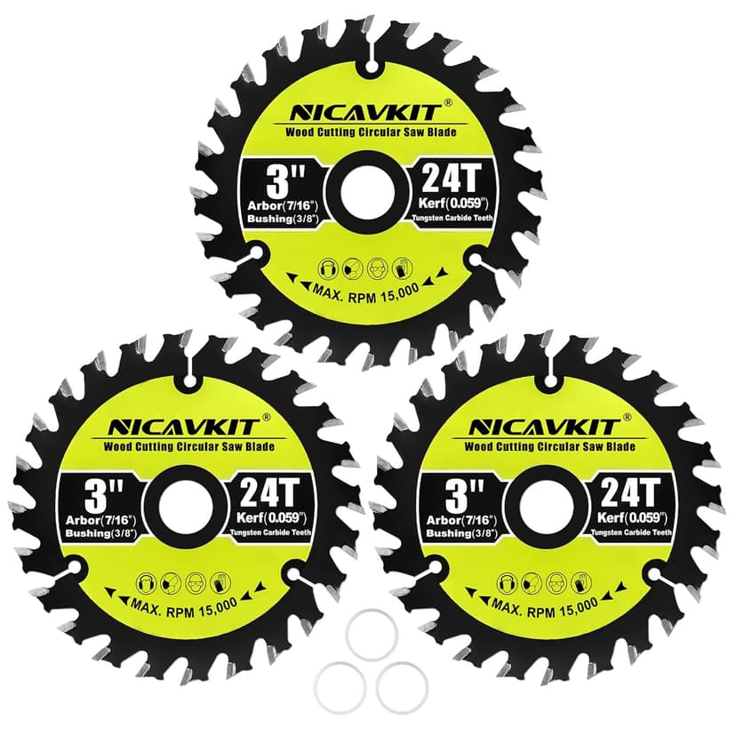 3Pack 3 Inch 24T Wood Cutting Circular Saw Blade for Woods, Plastic, PVC, Acrylic, Aluminum,7/16" Arbor TCT Saw Blade Compatible with All Dremel Saw-MAX, Ultra-Saws, RotoZip Saws,Dewalt Saws
