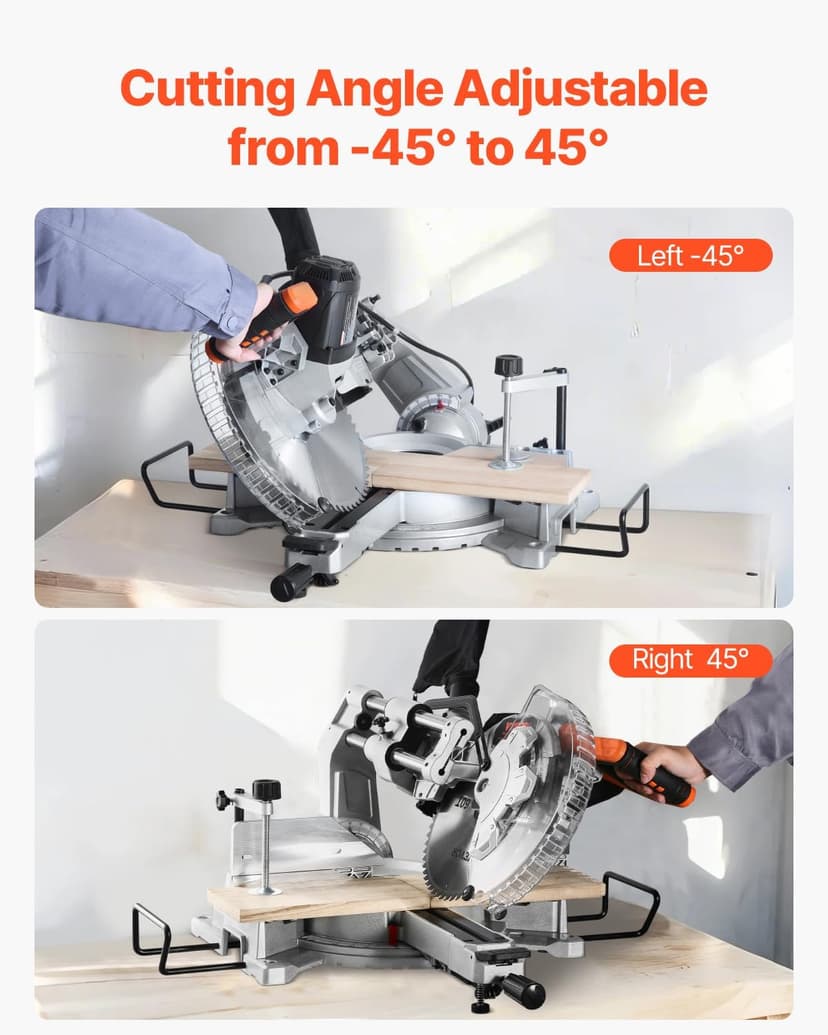 VEVOR Sliding Compound Miter Saw, 12-Inch Blade, 15 Amp Motor, 60-Tooth, Corded Double Bevel Sliding Miter Saw, LED Precision Alignment, Angle Adjustable, for Wood, Composite Decking, Laminates