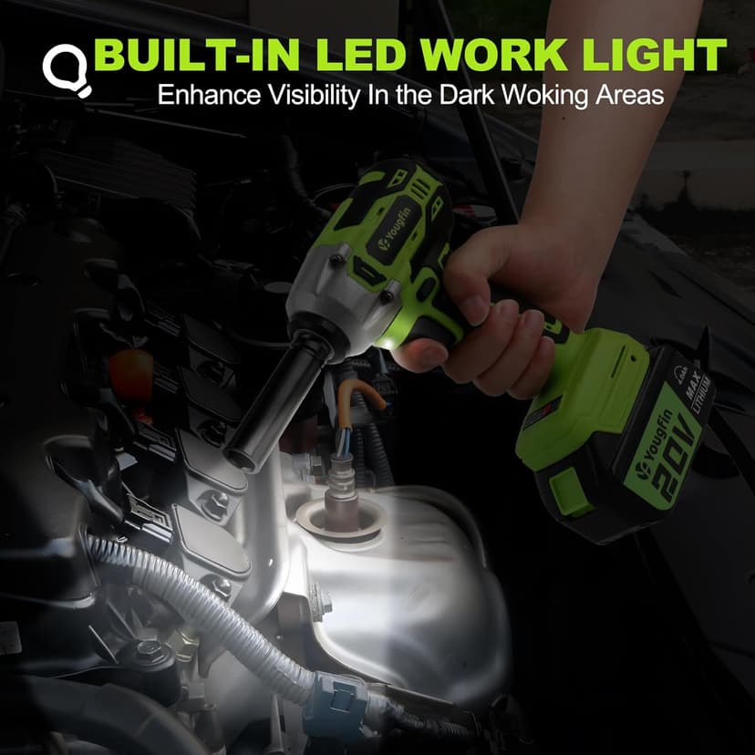Yougfin Cordless Impact Wrench 1/2 inch for Lug Nuts, 20V Brushless Power Impact Gun Kit 400N.M, 4.0 Ah Battery Powered Impact Driver Heavy Duty, Electric Impact Wrench for Car Home