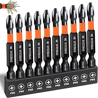 10-Pack Phillips Bits #2 Impact, 2-Inch Magnetic Phillips Head Drill & Screwdriver Bits, PH2 Premium S2 Steel 1/4" Hex Shank for Impact Drivers, Professional & DIY Use