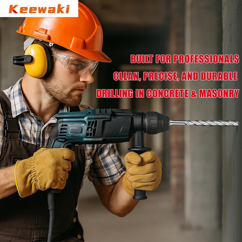 19-Piece SDS Plus Hammer Drill Bits for Concrete and Chisels Set, Cross Carbide Tip Masonry Drill Bit Set, Heavy-Duty Concrete Drill Bits for Brick & Stone, Storage Case Included