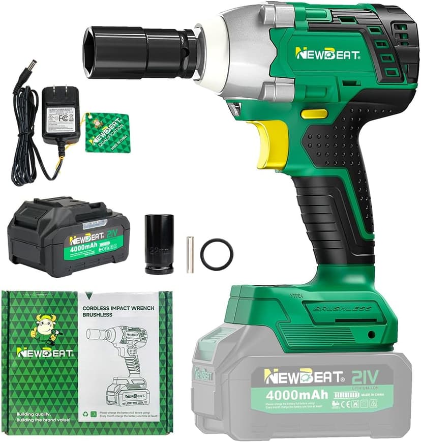 Cordless Impact Wrench, 21V Brushless 1/2 inch Impact Wrench, Electric Impact Gun, Power Impact Driver with 4.0Ah Battery and Charger, Variable Speeds for Car, Home DIY, Tire Removal Tool