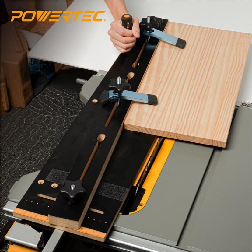 POWERTEC 71395 Taper/Straight Line Jig for Table Saws with 3/4” Wide by 3/8” Deep Miter Slot