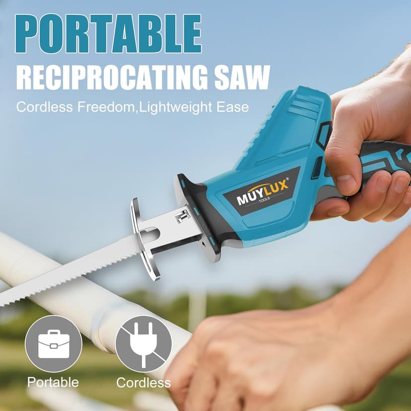 Cordless Reciprocating Saw 20V with 2 Batteries & Charger, Variable Speed 0-3000SPM, Tool-Free Blade Change, Includes 4 Saw Blades for Wood, Metal, PVC and Tree Cutting