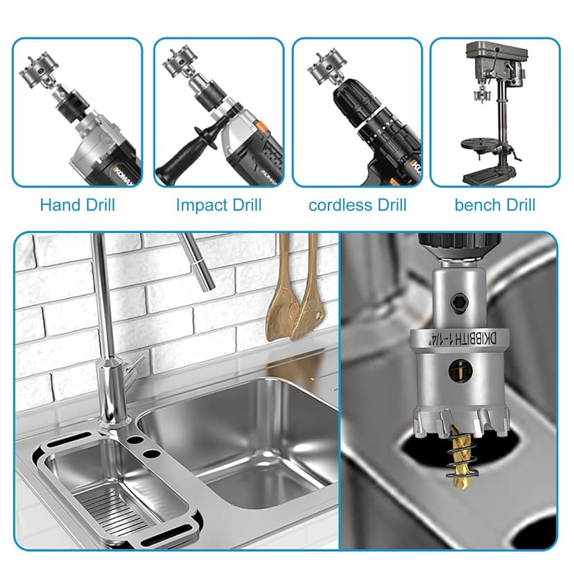 4 Pcs TCT Hole Saw Drill Bit Set,3/4” to 1-1/2” Tungsten Carbide Hole Saws Kit for Stainless Steel Hard Metal Plastic Wood, 1” Cut Depth, with Detachable Pilot Drill Bits, Allen Wrench