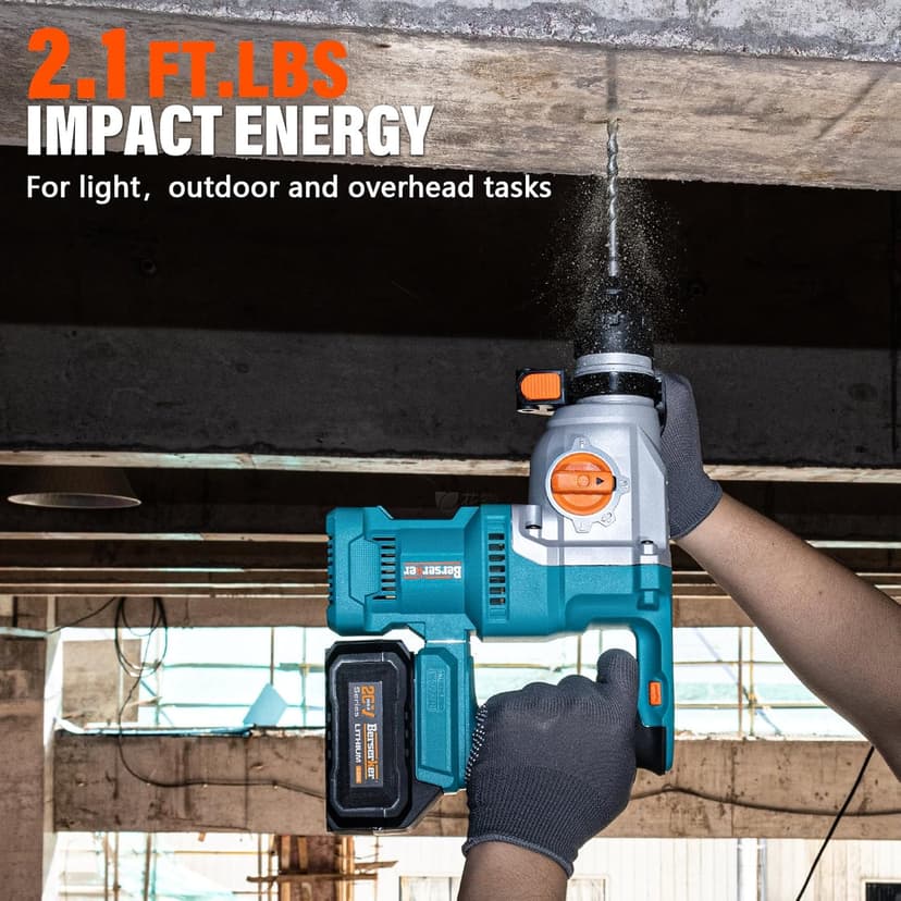 Berserker 20V Cordless 1-1/8" Rotary Hammer Drill SDS-Plus Brushless Motor with Safety Clutch, 4.0Ah Lithium-Ion Battery Powered, 3.0A Fast Charger, 4 Modes Variable Speed Rotomartillo for Concrete