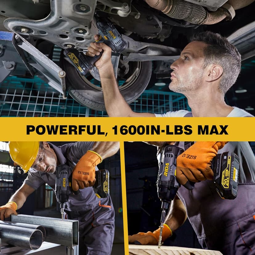 RIDA Impact Driver Kit 180Nm 20V Cordless Impact Drill/Driver Set 1/4" All-Metal Hex Chuck 0-2800RPM Variable Speed, 2000mAh Lithium-ion Battery & 1H Fast Charger, 25 Pcs Driver Bits and Tool Bag