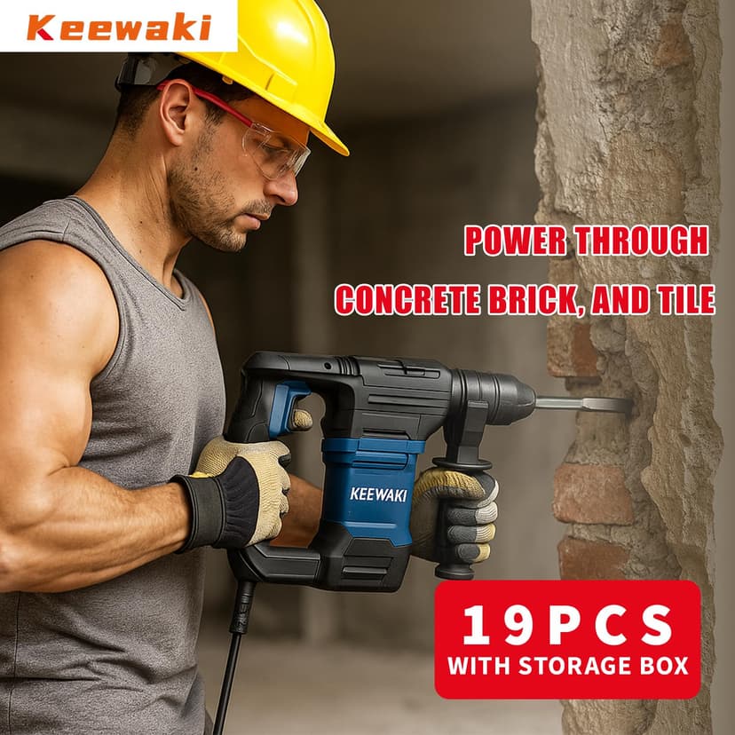 19-Piece SDS Plus Hammer Drill Bits for Concrete and Chisels Set, Cross Carbide Tip Masonry Drill Bit Set, Heavy-Duty Concrete Drill Bits for Brick & Stone, Storage Case Included