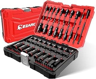 EZARC 55PCS Magnetic Impact Nut Driver Set, 1/4" Hex Shank Socket Adapter with Deep & Shallow Sockets, Wing Nut Setter, S2 Bits & Extension - Compatible with Impact Drills/Wrenches