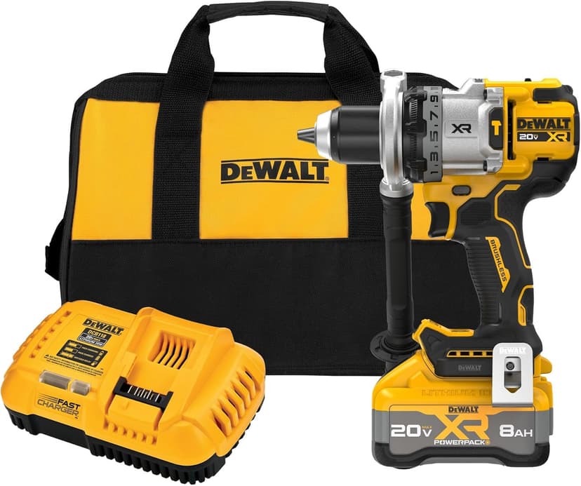DEWALT 20V MAX XR 1/2 Inch Cordless Hammer Drill Kit with 8AH Battery and Charger (DCD1007WW1)