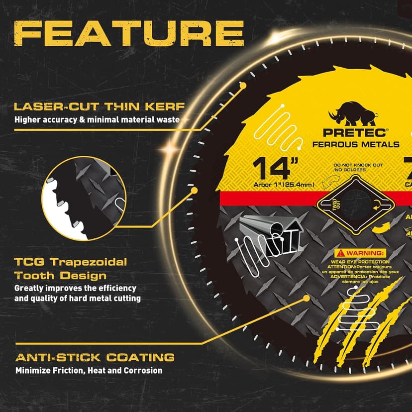 14BLADEST Blade for Cutting Mild Steel with 1" Arbor, for Circular and Chop Saws, No Heat, No Burrs & Virtually No Sparks, Carbide-Tipped TCT Blade for Cold Metal Cutting,14-Inch x 72-Tooth