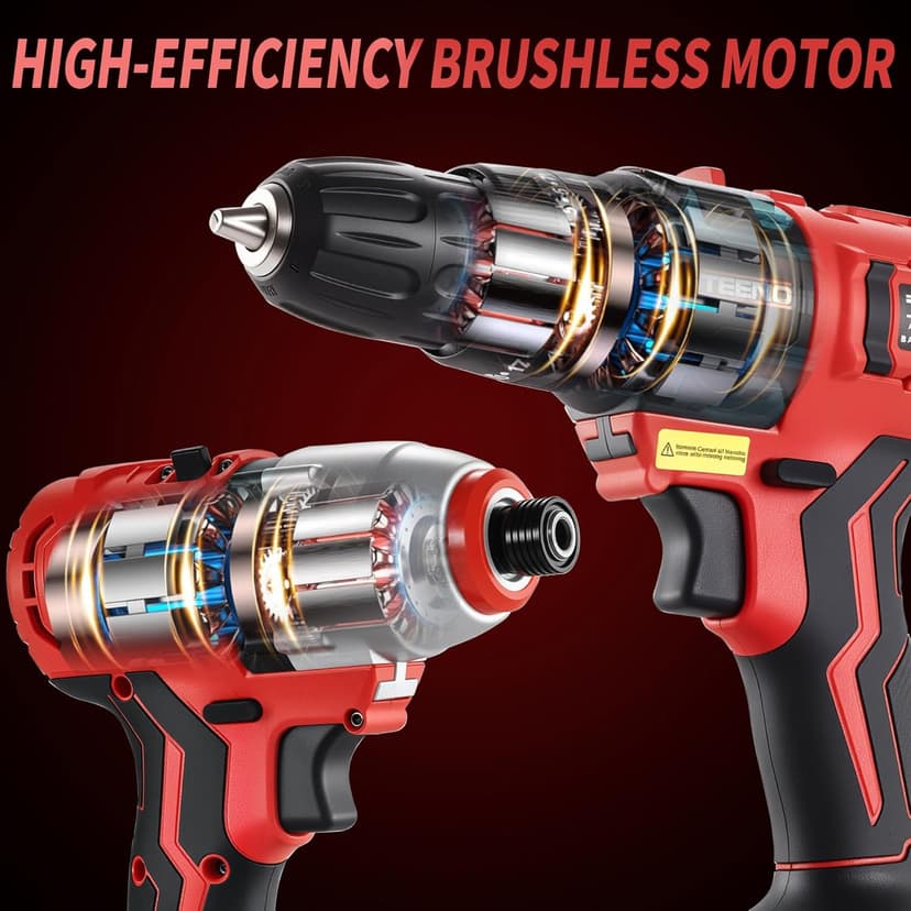 Cordless Drill and Impact Driver, Electric Drill and Impact Driver Combo Kit with 3/8-inch Electric Drill and 1/4-inch Impact Driver with 2 * 1.5A Batteries