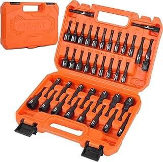 39Pcs Magnetic Nut Driver Set for Impact Drill, Metric & SAE Magnetic Impact Drill Driver Bit, 1/4" Hex Shank, Fully Magnetic Hex Nut Driver Drill Bit Master Kit, Black