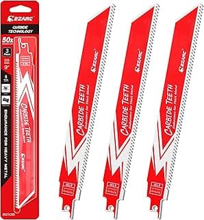 EZARC Carbide Reciprocating Saw Blade R978HM Endurance for Thick Metal, Cast Iron, Alloy Steel 9-Inch 8TPI, 3-Pack