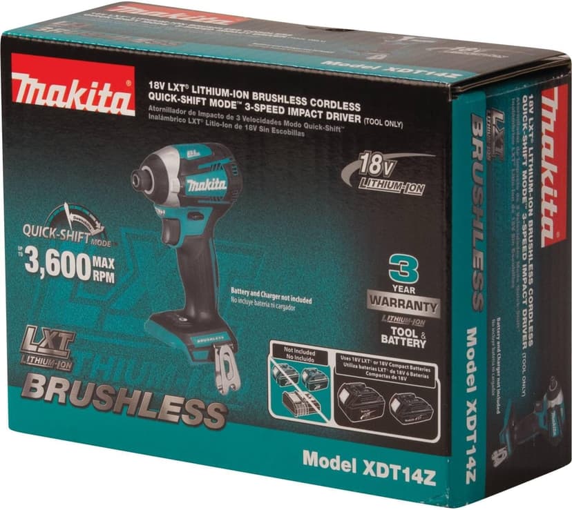 Makita XDT14Z 18V LXT Lithium-Ion Brushless Cordless Quick-Shift Mode 3-Speed Impact Driver, Tool Only,