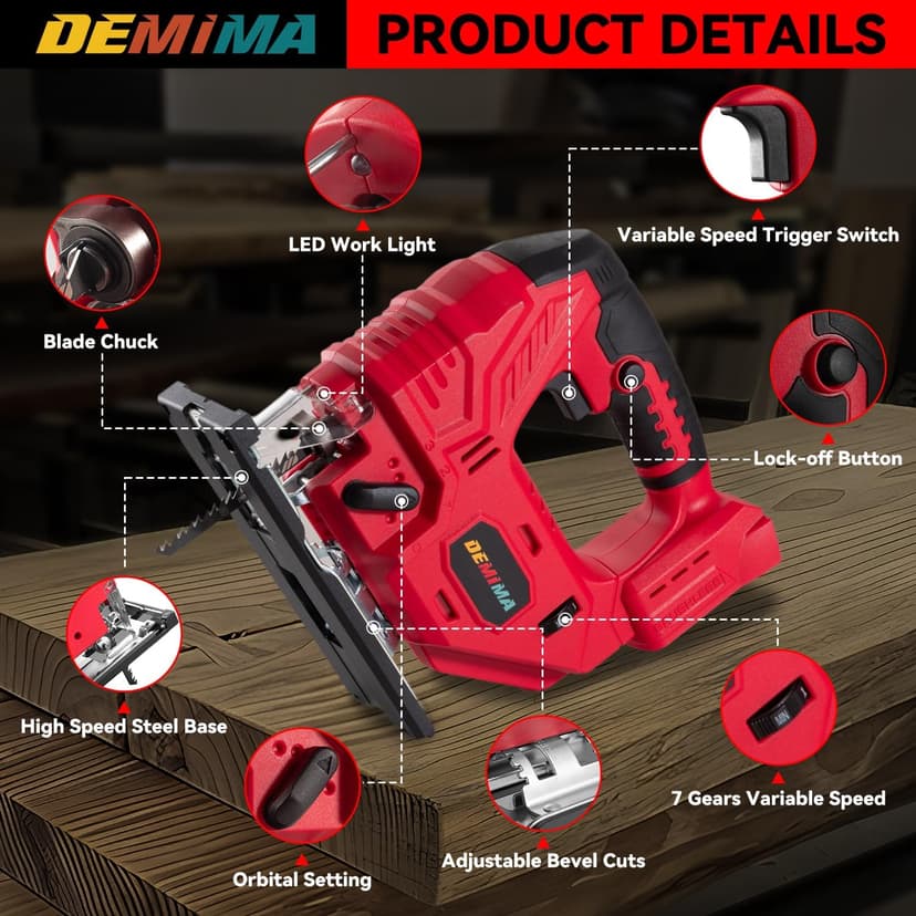 Cordless Jig Saw for Milwaukee M18 Battery, 7 Speed Variable Up to 3200RPM, LED Light, 45° Bevel Cuts, 3 Orbital Motions, with Jig Saw Blade for Straight/Curve/Circle Cutting(Battery Not Include)