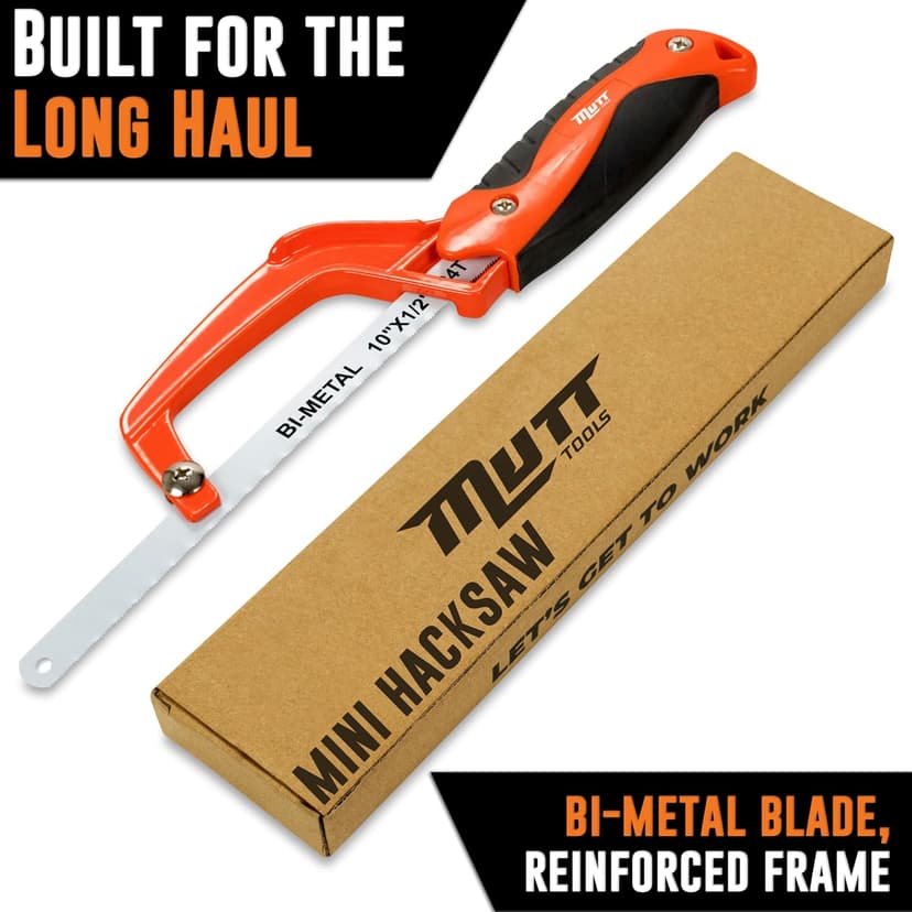 Mutt Tools Mini Hacksaw for Metal with 10-inch Bi-Metal Blade for Precision Cutting - Compatible with 10" and 12" Blades - Small Cutting Saw