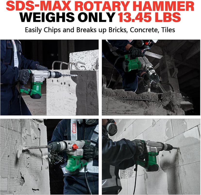 1-1/2" SDS-Max Heavy Duty Rotary Hammer Drill,12.5 Amp 3 Functions Corded Vibration Control Demolition Rotomartillo with Safety Clutch for Concrete,Includes 1 Drill Bits,2 Chisels,Carrying Case