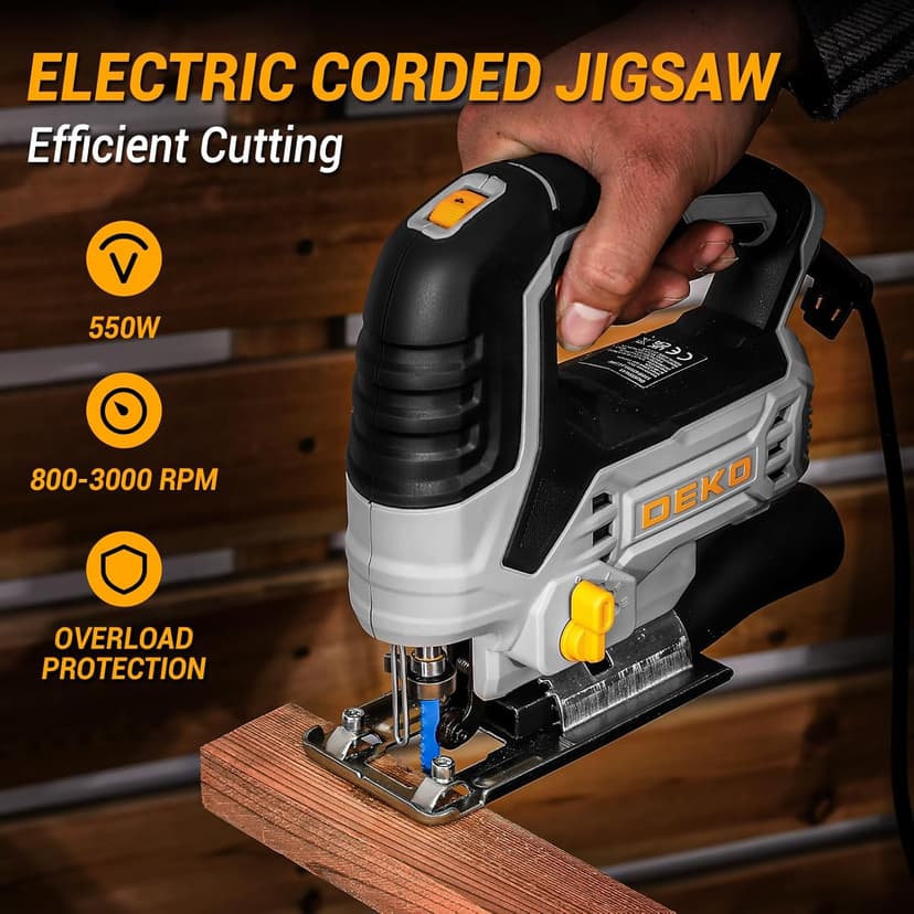 Jig Saw Corded: DEKOPRO Electric Jigsaw Tool Power Jig Saws for Woodworking, Wood Cutter Hand Tool with 6 Variable Speed, 4 Orbital Settings, ±45° Bevel Cutting, Tool-less Blade Quick Release