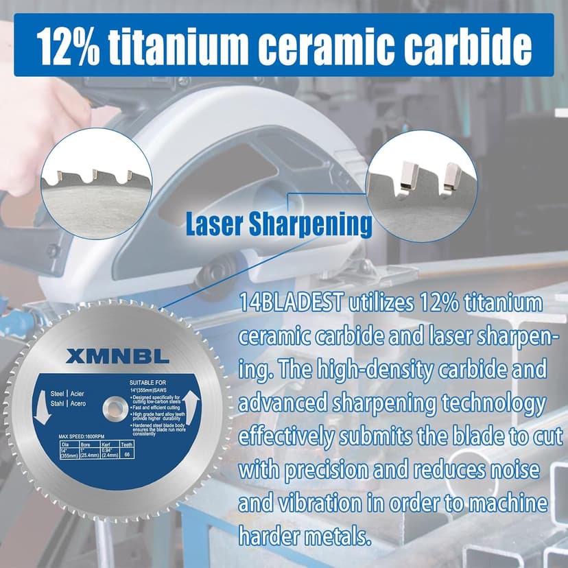 14 Inch Metal Steel Cutting Saw Blade,Replacement for Evolution 14 Inch Chop Saw Blade for Evolution S14CPS,S15CPS,S355MCS,S355CPS,S380CPS|Metal Cutting Saw,66Teeth Mild Steel Cermet Blade