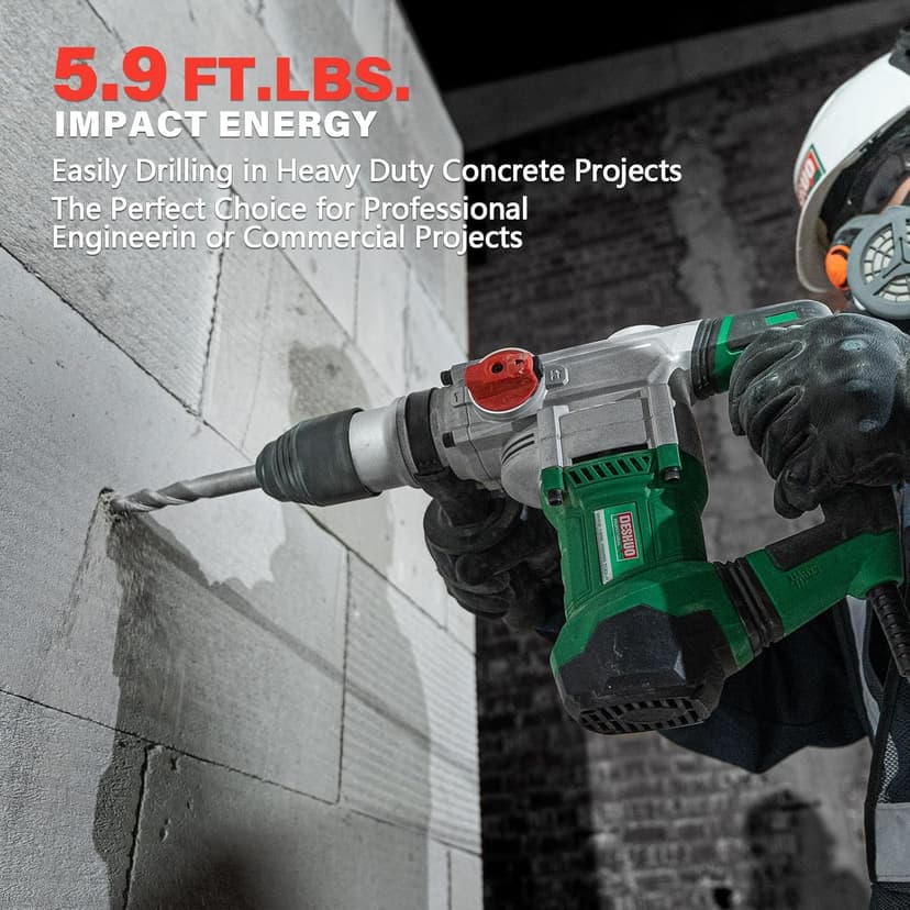 1-1/2" SDS-Max Heavy Duty Rotary Hammer Drill,12.5 Amp 3 Functions Corded Vibration Control Demolition Rotomartillo with Safety Clutch for Concrete,Includes 1 Drill Bits,2 Chisels,Carrying Case