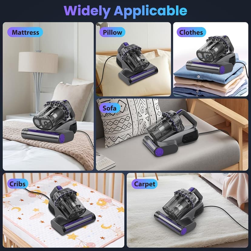 Mattress Vacuum Cleaner, 16Kpa Bed Vacuum Vleaner 253.7nm UV-C Light, 145°F Heat, HEPA Filter & Ultrasonic, Versatile Handheld Vacuums for Bed, Sofa, Couch, Crib (Corded,600W)