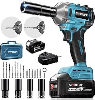 GEVEELIFE 450N.m/332Ft-lbs Brushless Impact Wrench,1/2" Cordless Impact Gun with 4.0Ah Battery & 6 Sockets, Electric Impact Driver for Car/DIY Furniture/Lawn Mower/blue (450N)
