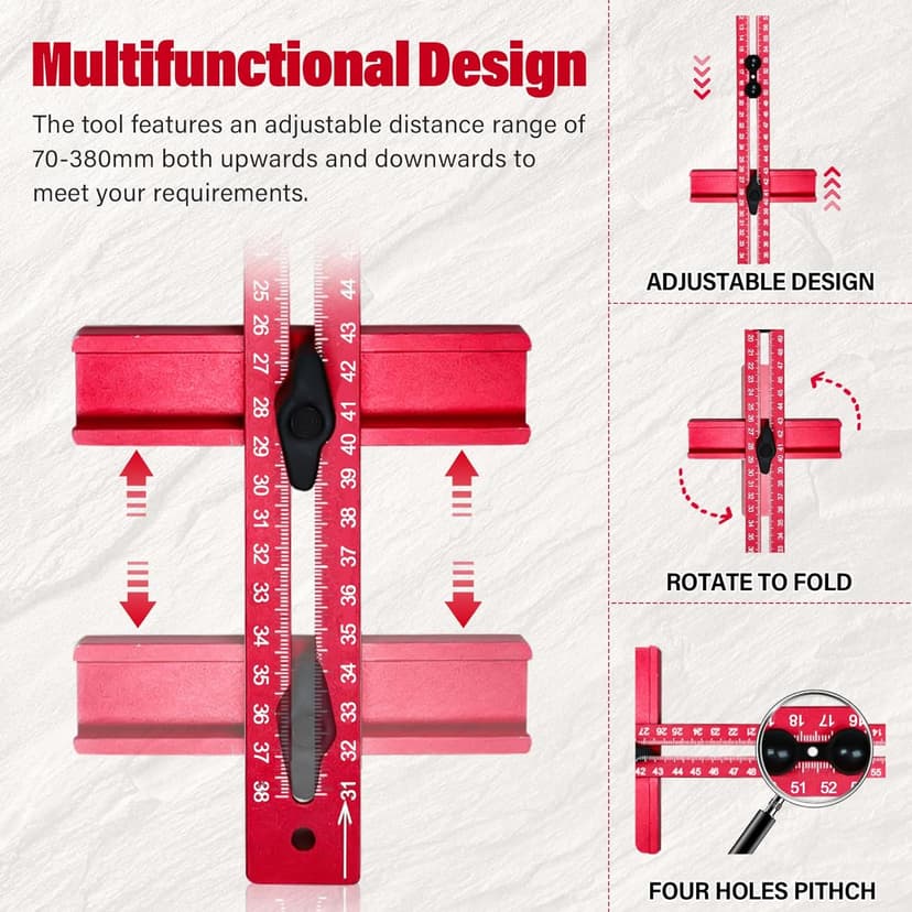 New 4 in 1 Router Milling Groove Bracket, Aluminum Alloy Router Circle Cutting Jig, Multifunctional Router Guide for Cutting Circles, Adjustable Router Jig Tool for Woodworking (Rose Red)