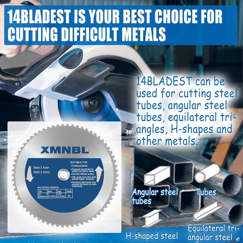 14 Inch Metal Steel Cutting Saw Blade,Replacement for Evolution 14 Inch Chop Saw Blade for Evolution S14CPS,S15CPS,S355MCS,S355CPS,S380CPS|Metal Cutting Saw,66Teeth Mild Steel Cermet Blade