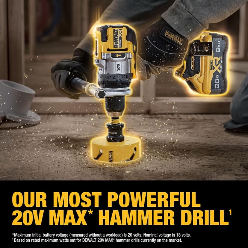 DEWALT 20V MAX XR 1/2 Inch Cordless Hammer Drill Kit with 8AH Battery and Charger (DCD1007WW1)