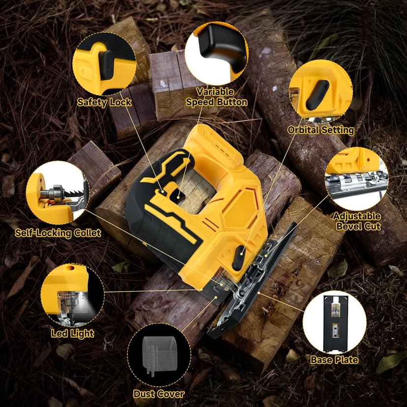 Cordless Jig Saw for DeWalt 20V Battery, Brushless Jigsaw Tool, 0°-45° Bevel Cuts, 3-Position Orbital for Wood/Metal/PVC Cutting (NO Battery)