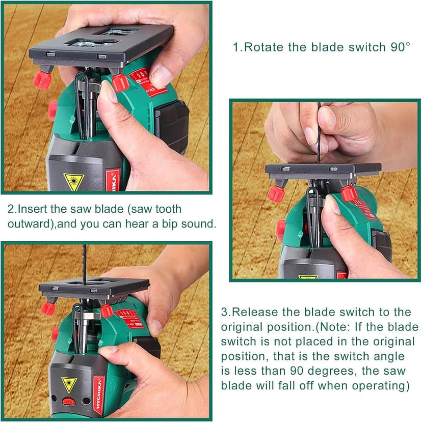 HYCHIKA Jig saw, 6.7A Jig Saw 800-3000SPM with 6 Variable Speeds, 4 Orbital Sets, Bevel Angle 45°, 6PCS Blades, Pure Copper Motor, Laser Guide, Wood Metal Plastic Cutting