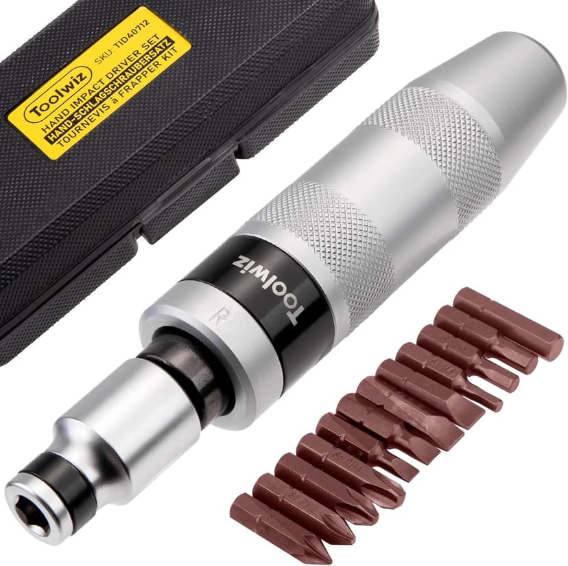 Toolwiz 1/2" Hand Impact Screwdriver Set - 14 Pcs, Reversible Manual Impact Driver with S2 Steel Screwdriver Bits for Disengage Rusted Fasteners or Frozen Bolts