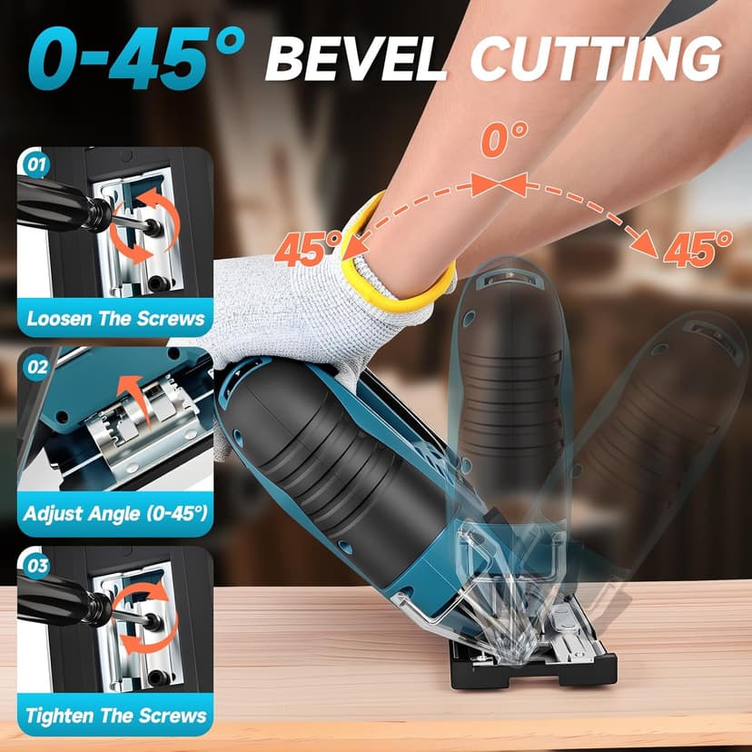 Cordless Jig Saw with 4000mAh Battery, Cordless Jigsaw Tool for Ma-kita 18V Battery, with 7 Blades, Dust Tube, 0°-45° Bevel Cuts & 4 Orbital Setting, LED Light, for Wood PVC Metal Cutting