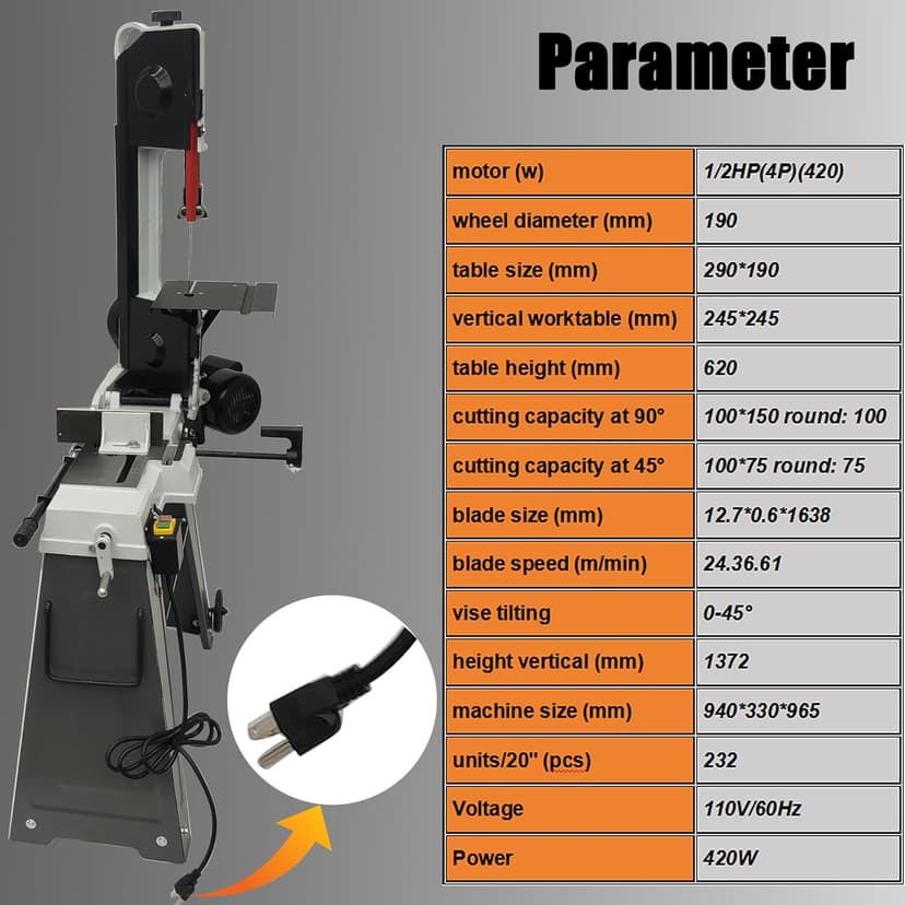 110V Horizontal Vertical Bandsaw 1/2HP 420W Bench Top Metal Cutting Bandsaw Machine with 100x150mm Cutting Capacity Tilting Vise 0-45° Casters Work Light for Metal & Non-Metallic Materials