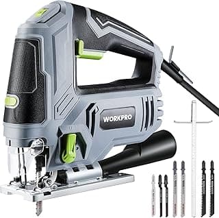WORKPRO Jigsaw, 6.5AMP 850W Corded Electric Jig Saw Tool Kit with 6 Variable Speeds, 7 Blades, ±45° Bevel Cutting, LED Light, 3000 SPM, 4 Orbital Settings, Edge Guide, Tool-free Blade Changing